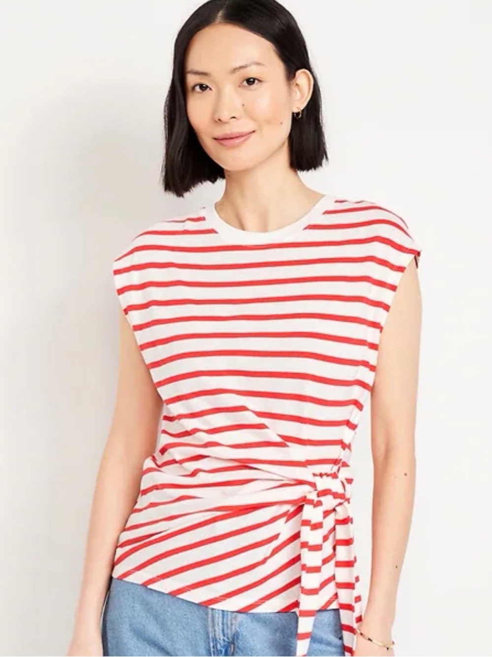 Old Navy Red & White Striped Side-Tie Cap Sleeve Top Size Medium